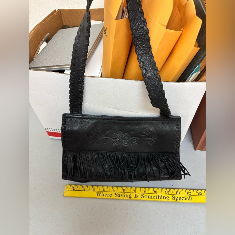 Black Fringe Leather Bag